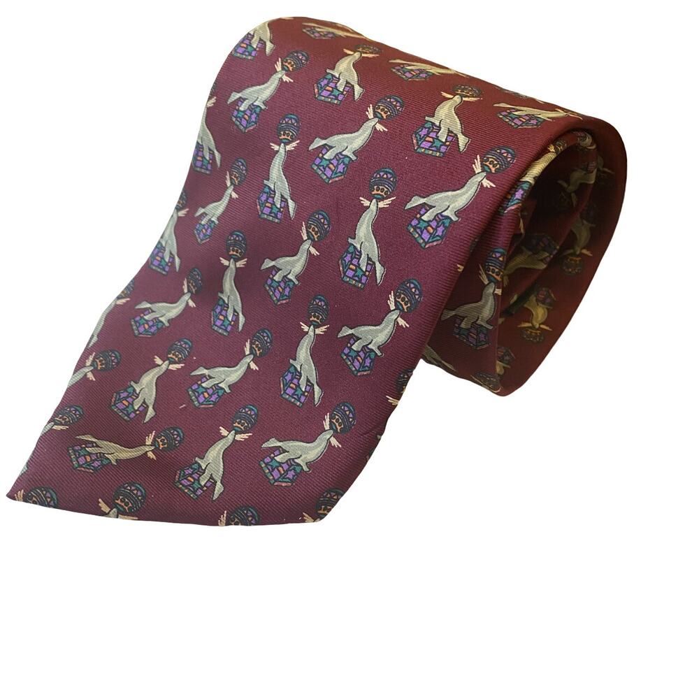 Christian Dior Circus Seals Silk Tie Novelty Print